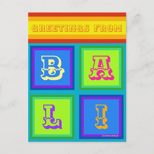 Postales coloridas de vacaciones de Bali Indonesia (Anverso)