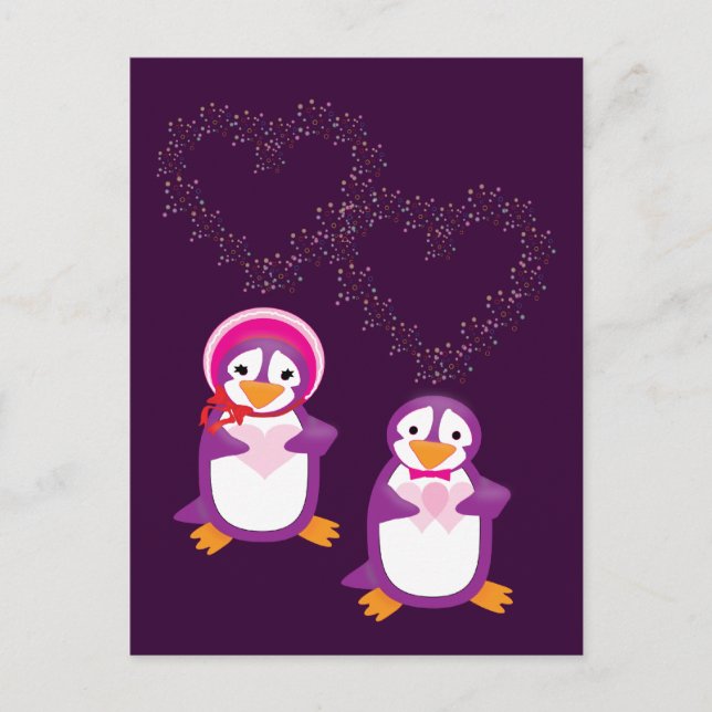 Postales Corazones y pingüinos (Anverso)