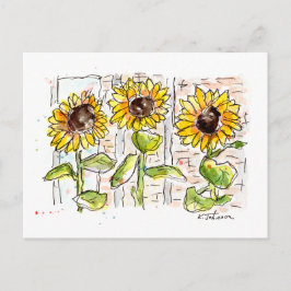 Postales de acuarela de tres girasoles