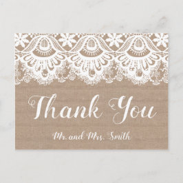 Postales de agradecimiento para boda Burlap y Lace