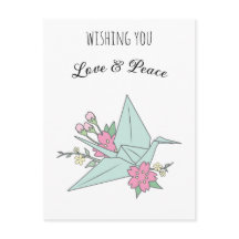 Postales de "amor y paz" de Origami Crane