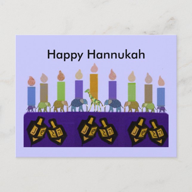 Postales de Animal Dreidel Hannukah Menorah (Anverso)