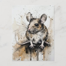Postales de arte acuarela de ratón Adorable - Wi d