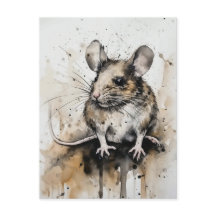 Postales de arte acuarela de ratón Adorable - Wi d