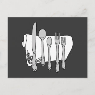 Postales de arte blanco negro de Silverware