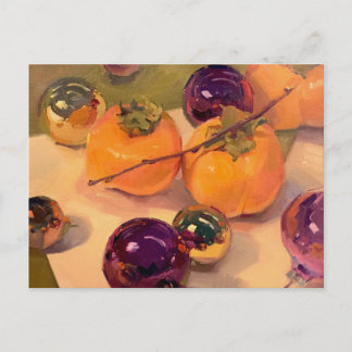 Postales de arte "Persimmones y ornamentos púrpura