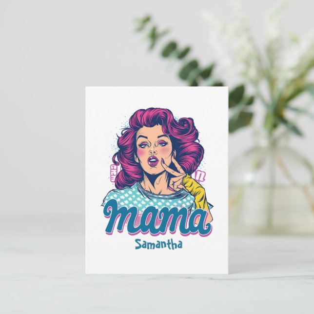Postales de arte pop retro mamá personalizado (11) (Anverso de pie)