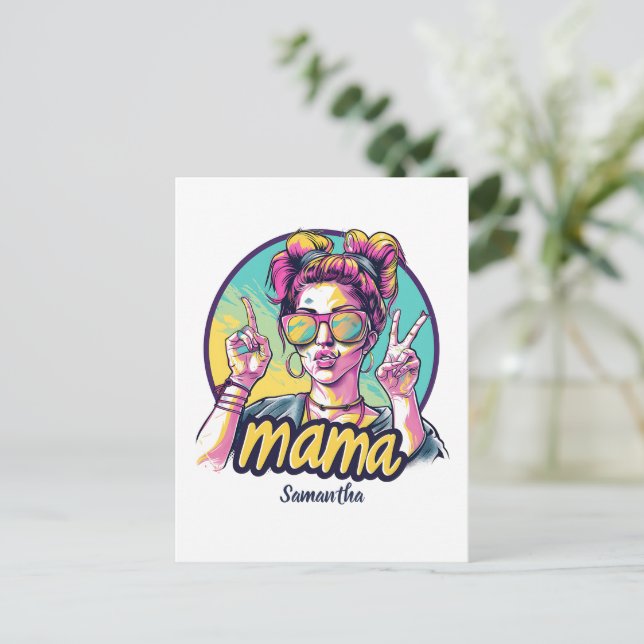 Postales de arte pop retro mamá personalizado (19) (Anverso de pie)