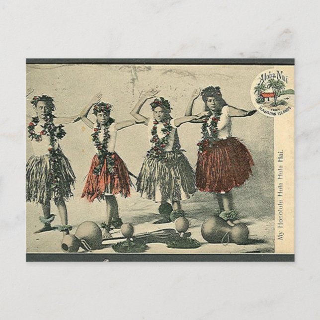 Postales de bailarinas de hula hawaiana de época (Anverso)