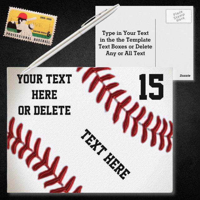 Postales de béisbol personalizado con 4 cajas de t (Baseball Postcards. Personalized baseball invitations. Cheap, Baseball party invitations, birthday.)
