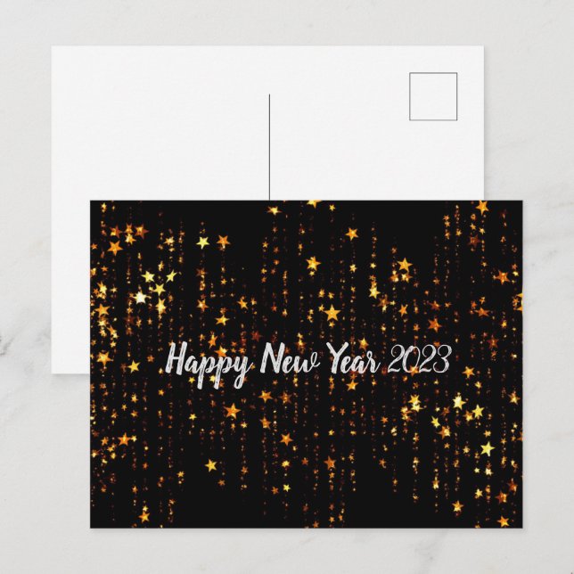 Postales de Black Gold Stars Happy New Year 2023 (Anverso / Reverso)