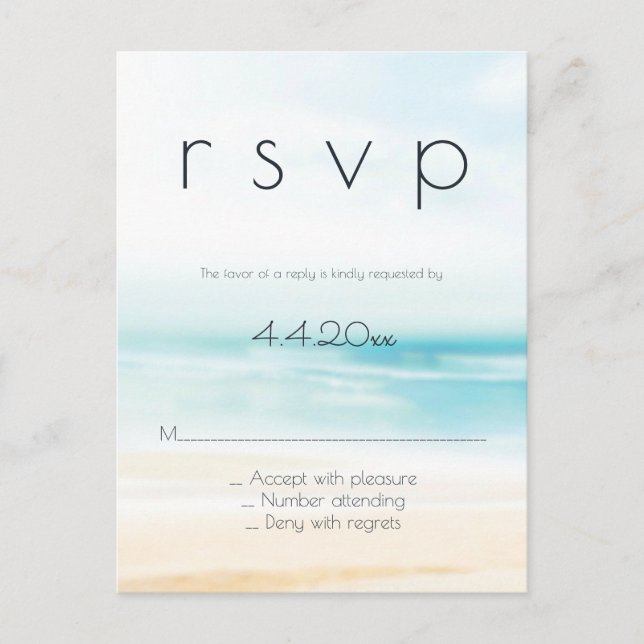 Postales de boda de playa simple para rsvp (Anverso)