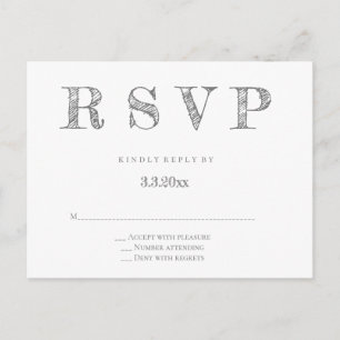 Postales de boda rsvp con letras modernas y grises