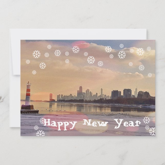 Postales de Chicago Skyline Happy New Year (Anverso)