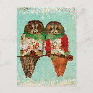 Postales de color azul vintage de Owls Rosa
