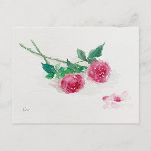 Postales de color de agua de Rosas de época