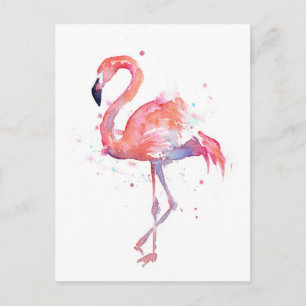 Postales de color de agua rosado Flamingo