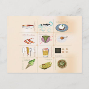 Postales de comida para aperitivos de Japón