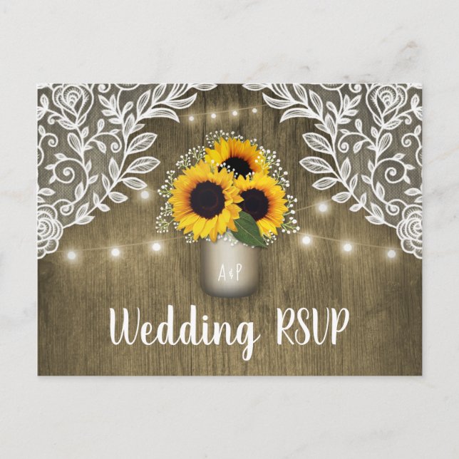 Postales de Country Sunflower Mason Jar Wedding RS (Anverso)