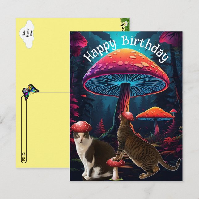 Postales de cumpleaños para hongos y gatos (Anverso / Reverso)