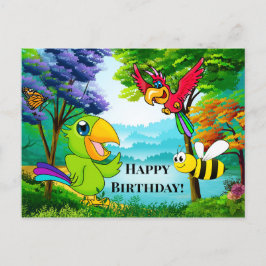 Postales de cumpleaños para niños de loros colorid
