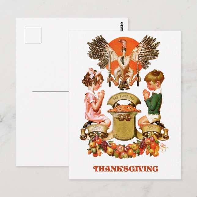 Postales de Día de Acción de Gracias de Arte Vinta (Anverso / Reverso)