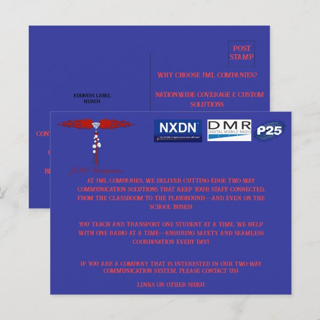 Postales de empresas de JML (escuelas y autobuses) (Anverso / Reverso)