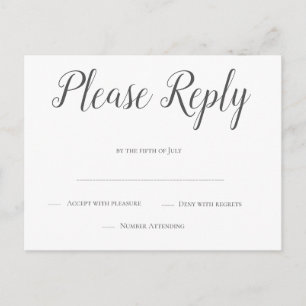 Postales de escritura gris moderna de boda rsvp
