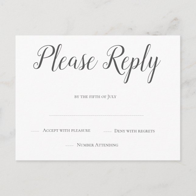Postales de escritura gris moderna de boda rsvp (Anverso)