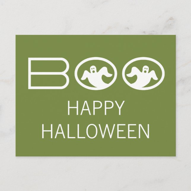 Postales de Fantasma Boo Halloween, Verde y Blanco (Anverso)