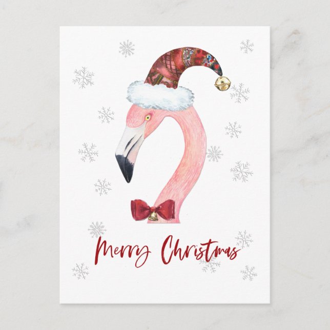 Postales de Feliz Navidad Santa Flamingo (Anverso)
