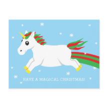 Postales de feriado mágico de unicornio