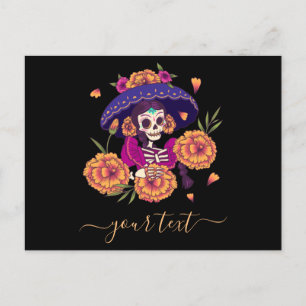 Postales de Floral Lady Skeleton Dia de los Muerto
