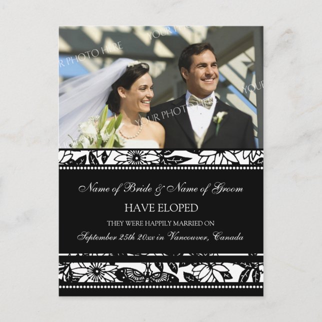 Postales de fotos de Invitación Elopement Black Wh (Anverso)
