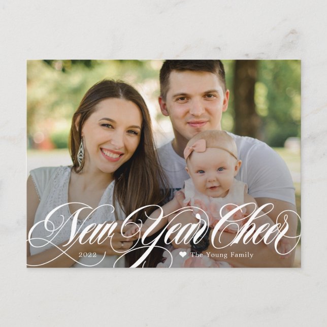 Postales de fotos de Swirly Cheer Happy New Year (Anverso)