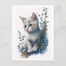 Postales de gatito blanco con detalles florales