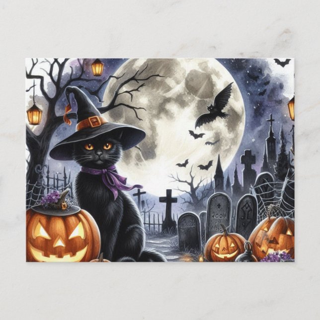 Postales de gato negro de Halloween