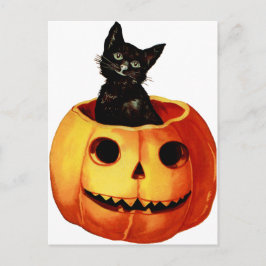 Postales de gato negro vintage y calabaza