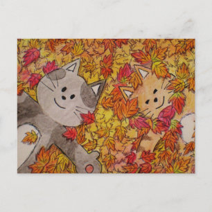 Postales de gato para otoño "Saltar a otoño"