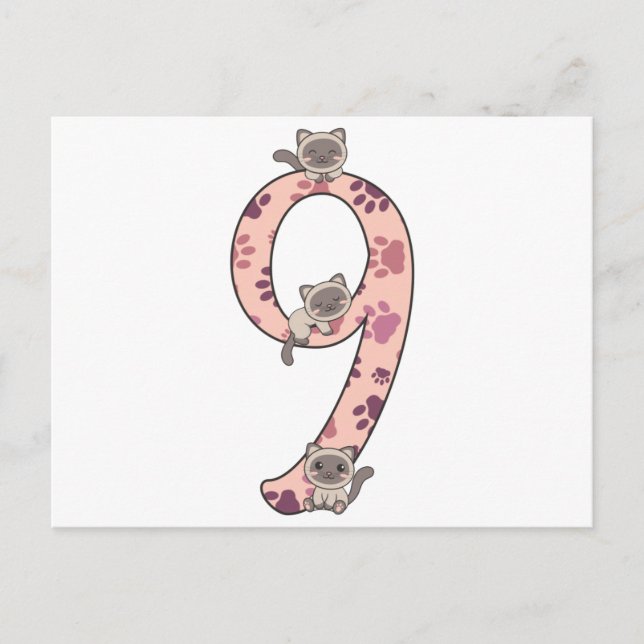 Postales De Gato Siamés Noveno Cumpleaños Para Niñ (Anverso)