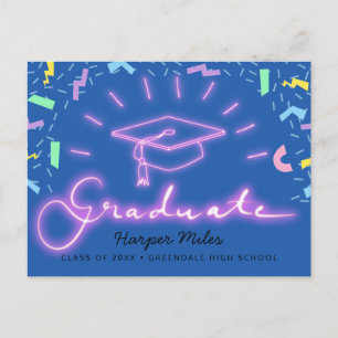 Postales de gorra de graduación de neón rosa retro