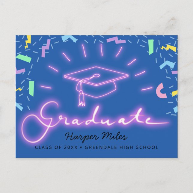 Postales de gorra de graduación de neón rosa retro (Anverso)