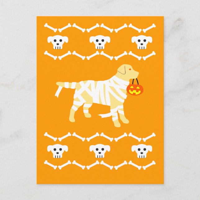 Postales de Halloween amarillo Labrador Mummy (Anverso)