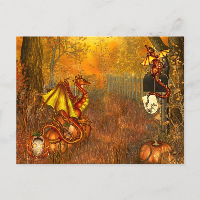 Postales de Halloween con dragones aterradores (Anverso)