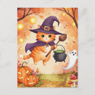 Postales de Halloween con gato de bruja de jengibr