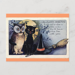 Postales de Halloween con gatos búho y negro