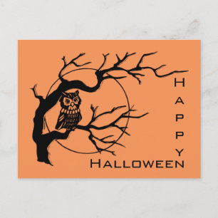 Postales de Halloween con tema de naranja y Lechuz