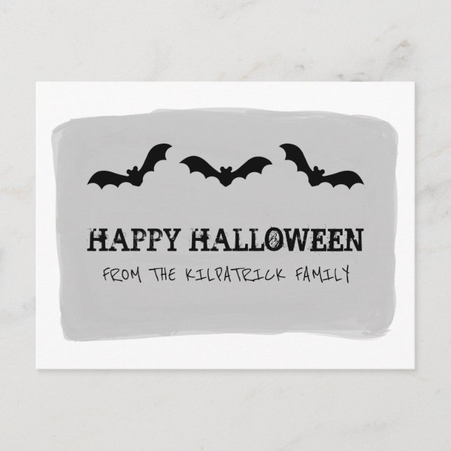Postales de Halloween de Gray Watercolor Bats (Anverso)