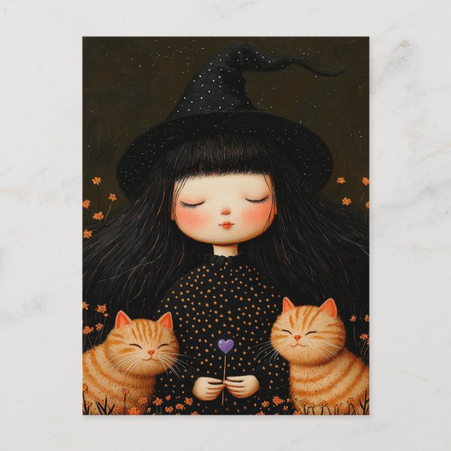 Postales de Halloween para brujas y gatos (Anverso)
