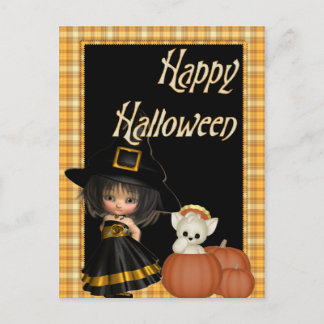 Postales de Halloween para Pequeña Bruja y Gato Bl